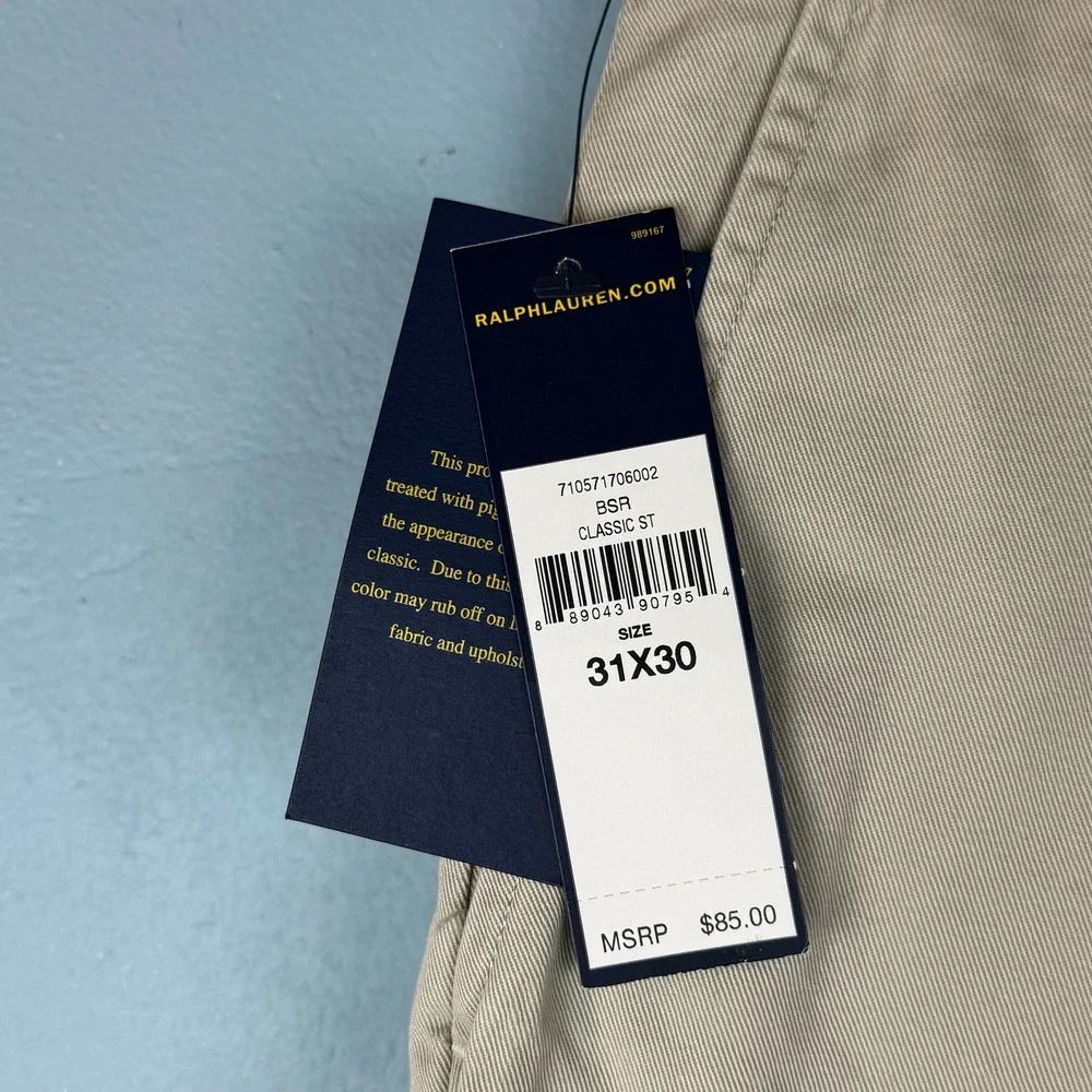 NEW Polo Ralph Lauren Relaxed Fit Mens 31x30 Beige Khaki Cotton Chino Pants